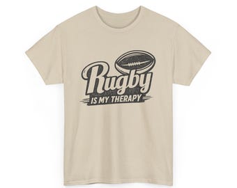 Rugby Therapy T-shirt: vintage schrift, uniseks katoenen T-shirt