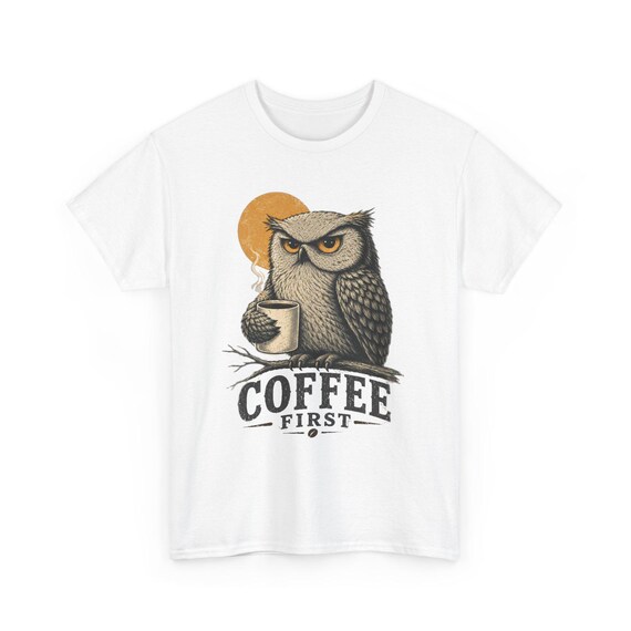 Wise Owl Coffee T-Shirt, Vintage Ink Style, Earthy Colors (Unisex S-XXL)