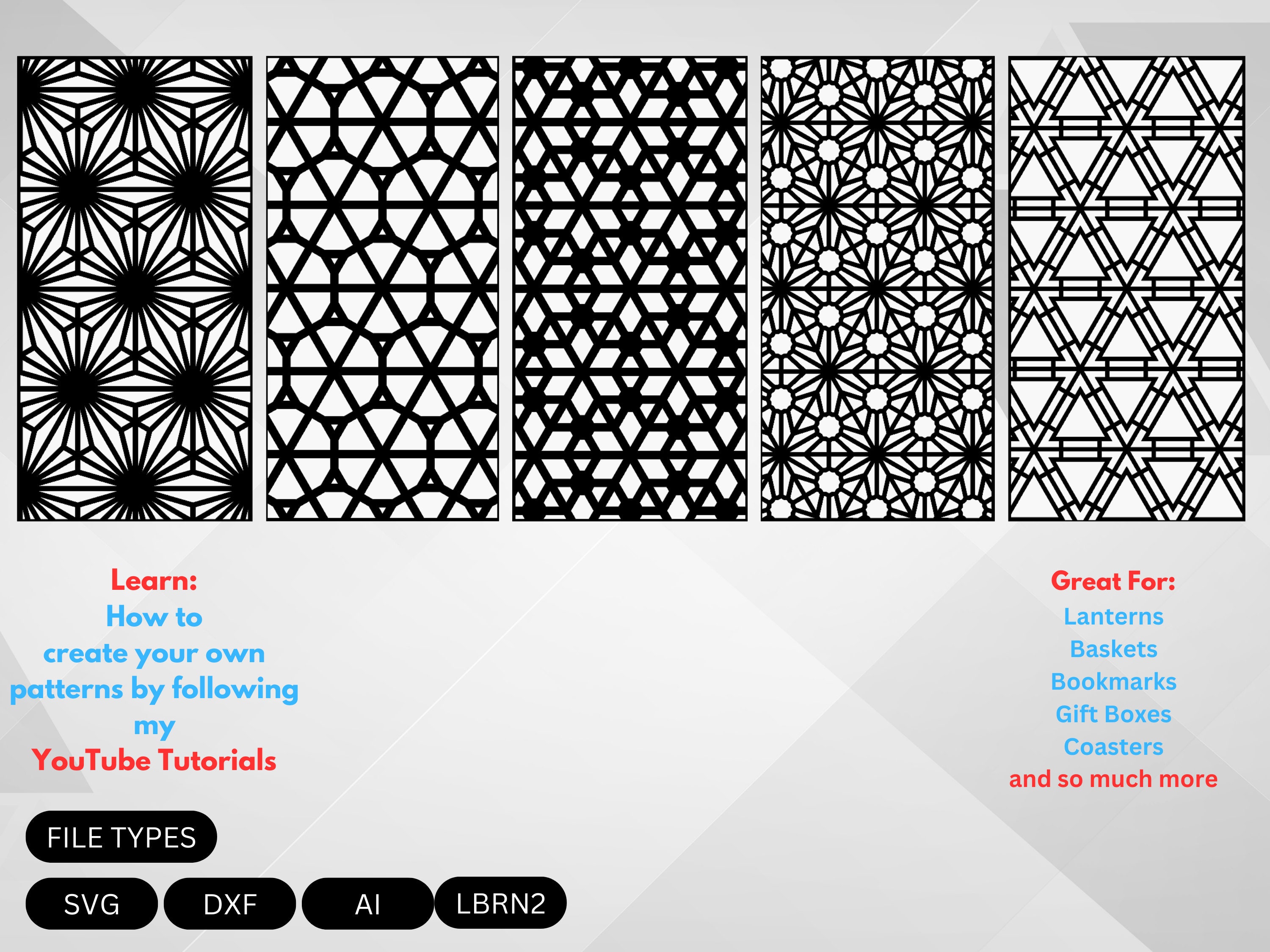 10 Kumiko Patterns, Geometric Designs, SVG Bundle for 10 Kumiko Patterns, Geometric Designs, SVG Bundle for