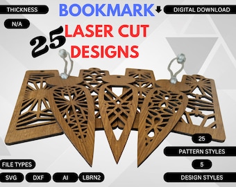 Laser Cut Bookmark Designs: 25 SVG Patterns (Digital Download)