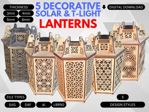 Laser Cut Lantern SVG DXF Files: Tea Light & Solar Designs (Digital Download)