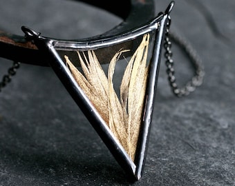 gold feather necklace modern arrow necklace real bird feather jewelry chevron triangle pendant gunmetal stained glass GOLD FEATHER ARROW