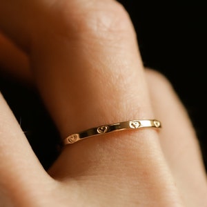 tiny heart ring 14k gold ring 10k gold silver heart band dainty gold ring solid gold delicate band stacking ring skinny ring TINY HEART BAND image 1