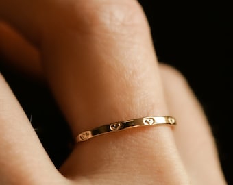 tiny heart ring 14k gold ring 10k gold silver heart band dainty gold ring solid gold delicate band stacking ring skinny ring TINY HEART BAND