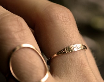 sun ring solid gold ring sterling silver ring dainty gold ring hand stamped 10k ring solid 14k gold ring delicate gold band SUNSHINE RING
