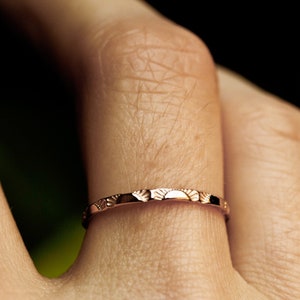 Original hand stamped sunrise ring- dainty wedding band- celestial stacking ring- SUNRISE- Available in solid 10k, 14k, 14k rose gold