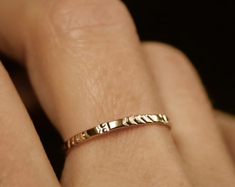 Chevron dot stacking ring- hand stamped- patterned band- DESERT- Available in sterling, 14k GF, 10k, 14k or 14k rose gold