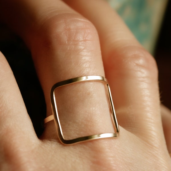 square ring solid gold ring geometric ring silver square ring 10k gold ring 14k gold ring minimalist ring simple square ring big SQUARE RING