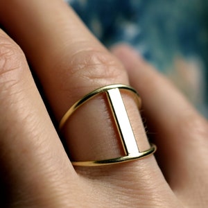 bar ring modern gold bar ring minimalist ring cage ring line ring double band modern cocktail ring sterling silver bar ring T-STRAP RING image 1