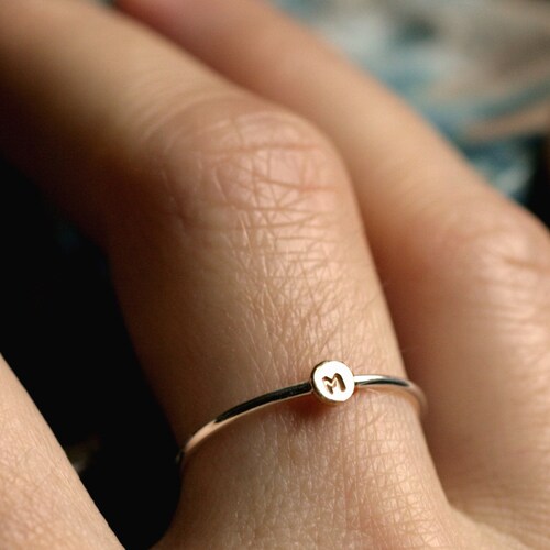 Tiny Initial Ring Stacking Initial Ring Small Gold Initial | Etsy
