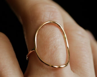 Minimalist big oval ring- open circle ring- dainty organic statement jewelry- LARGE OVAL- Available in sterling, 14GF, 10k, 14k, 14k rose