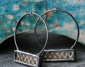 real snakeskin hoop earrings natural snakeskin shed stained glass hoops taxidermy jewelry gunmetal gothic dark hoop earrings SNAKESKIN HOOPS