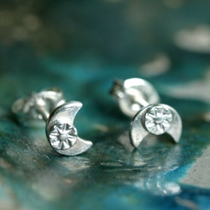 tiny moon earrings crescent moon studs celestial jewelry sterling silver earrings dainty gold earrings tiny stud earrings MOONSHINE STUDS
