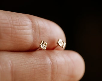 hand stamped star studs tiny square posts north star earrings small square studs STAR SOLITAIRE STUDS- Available in sterling or 14k