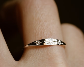 Hand stamped original star ring- North Star- dainty stacking- STARSHINE RING- in sterling silver