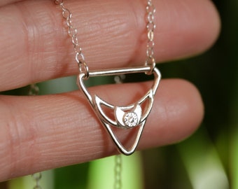 dainty moon and star necklace celestial jewelry triangular pendant MOONLIGHT TRIANGLE NECKLACE- Available in solid sterling or 10k gold