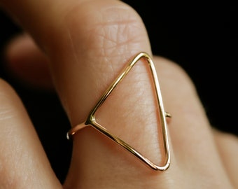 Large open triangle ring- dainty modern geometric ring- minimalist statement jewelry- ANGLE- Available in sterling, 14GF, 10k, 14k, 14k rose