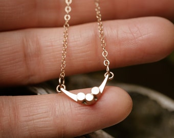 Handmade dainty three dot necklace- MINI DOT BOOMERANG- Available in solid sterling silver or 10k gold