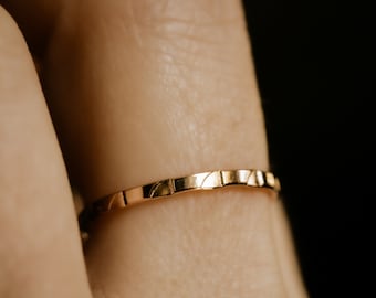 Gold waves band- hand stamped- minimalist dainty stacking ring- WAVES- Available in solid sterling, 10k, 14k, 14k rose or 14k gold filled