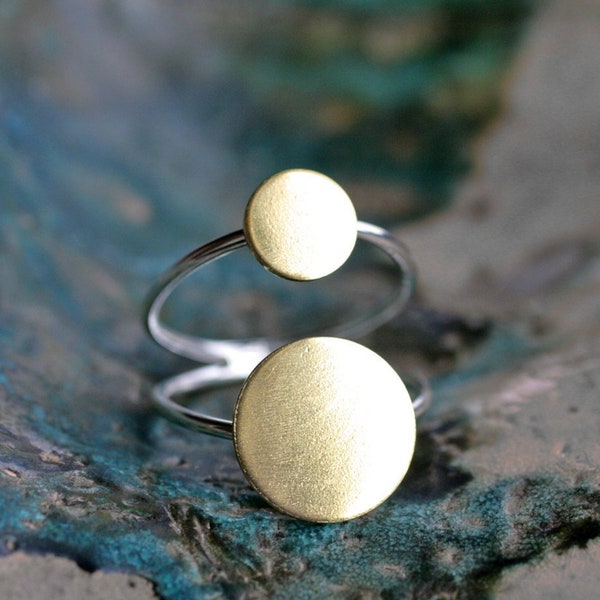 gold cocktail ring minimalist ring gold dot ring modern sterling silver ring double band two dot ring gold boho ring moon ring SUN SPOT RING