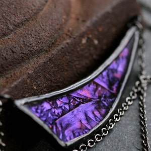 asymmetrical necklace purple pendant stained glass necklace modern boho necklace gunmetal necklace curved bib necklace DEEP VIOLET DART image 2