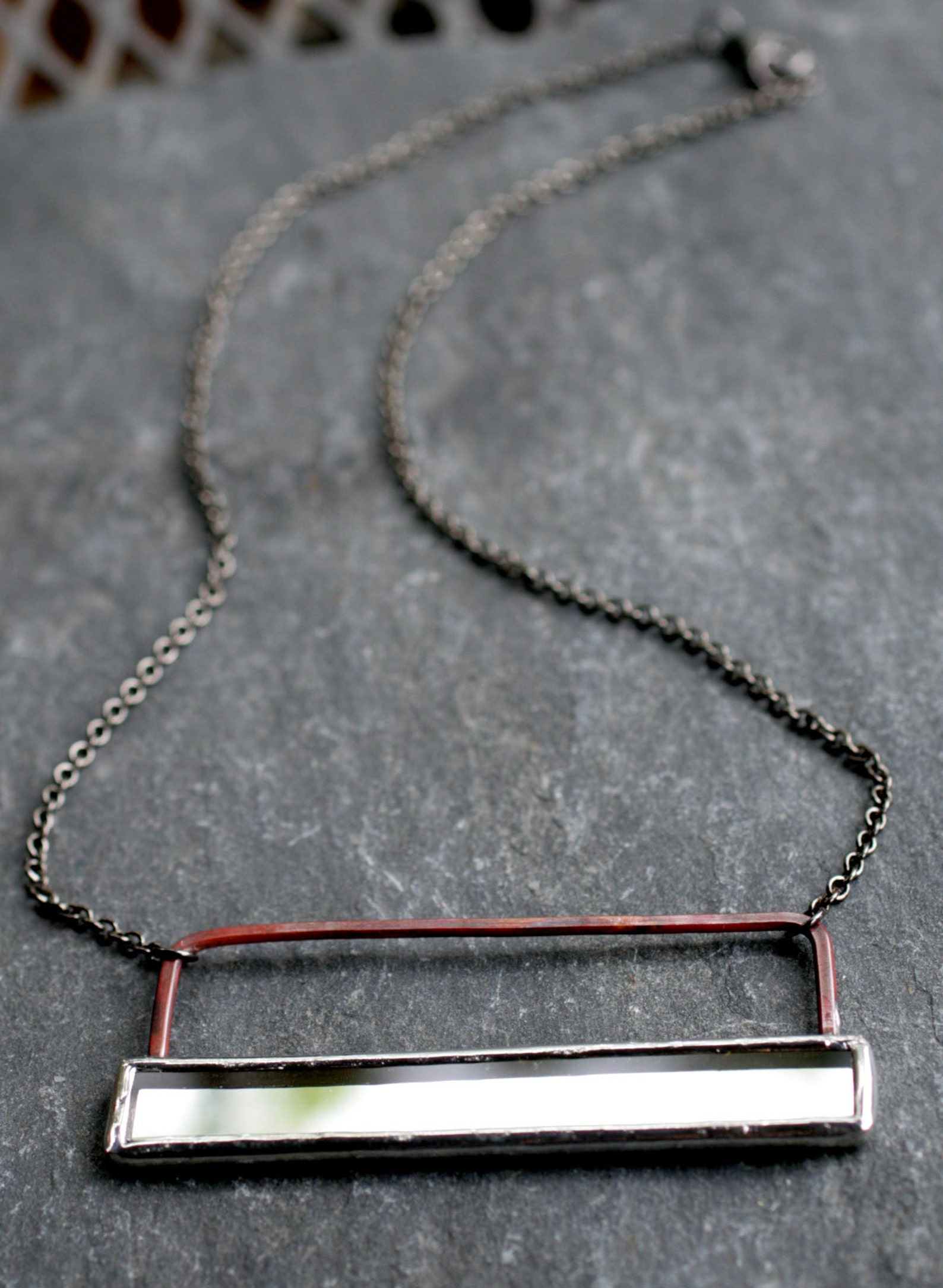 Mirror Pendant Bar Necklace Horizontal Line Necklace Modern Etsy