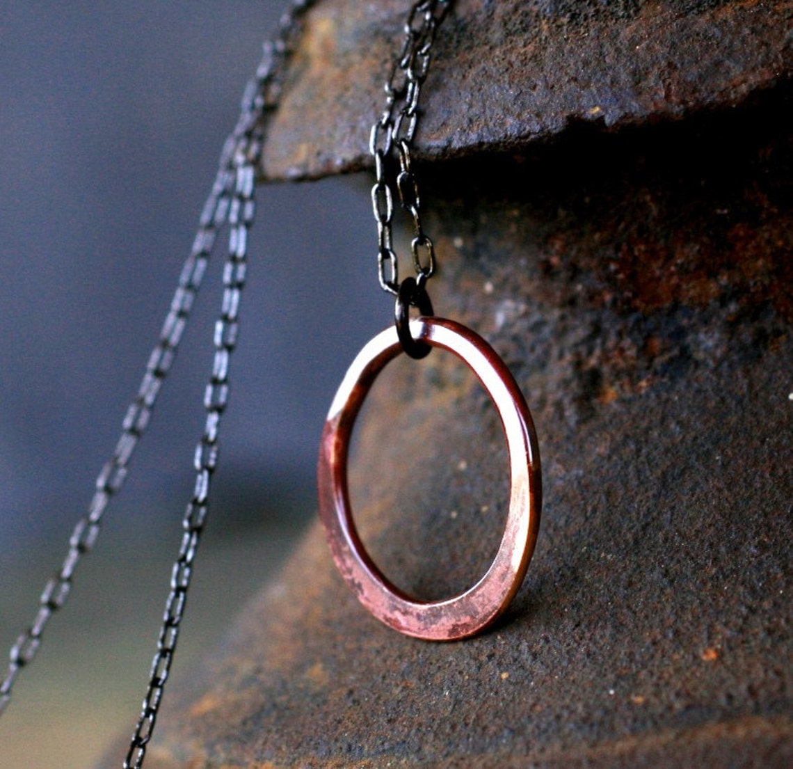 Small Circle Necklace Rustic Copper Necklace Rosy Patina Etsy