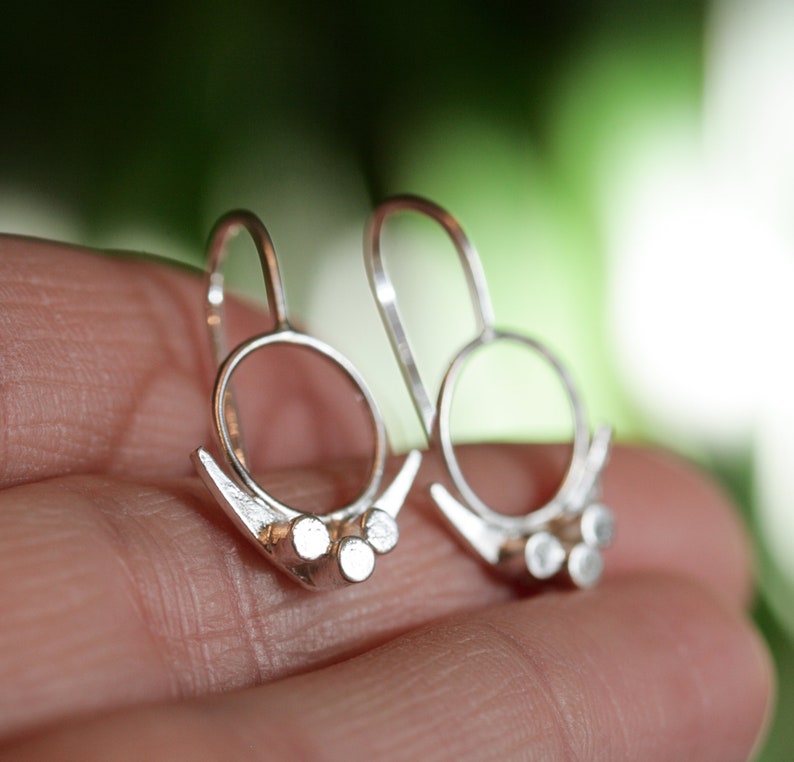 dainty deco dot boomerang earrings small hoops three dots circle dangle earrings DECO DOT EARRINGS Available in solid sterling or 10k gold image 1