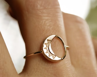 moon ring dainty circle ring solid gold moon ring silver moon ring celestial jewelry celestial ring sterling circle ring LA LUNE RING