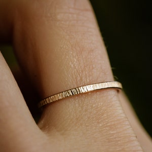 Textured line band- handmade unique wedding ring- dainty stacking ring- GOLD ETCHED- Available in solid 10k, 14k, 14k rose, 14k gold filled