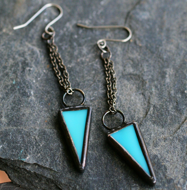 modern earrings triangle earrings geometric earrings minimalist earrings triangular long chain earrings stained glass ARROW EARRINGS image 3