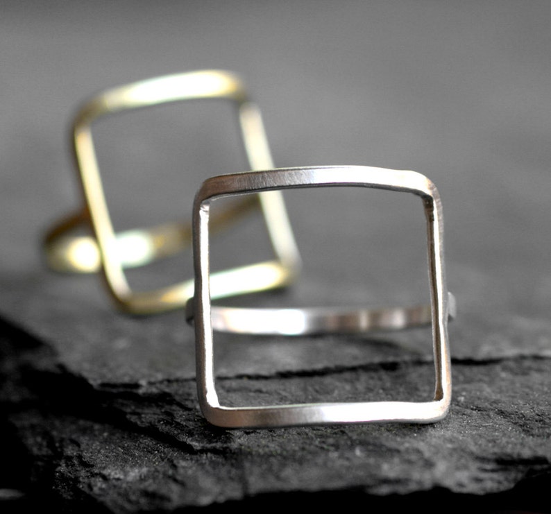 square ring solid gold ring geometric ring silver square ring 10k gold ring 14k gold ring minimalist ring simple square ring big SQUARE RING