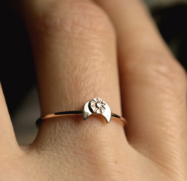 dainty moon ring crescent moon ring gold moon ring silver moon ring tiny moon star ring celestial jewelry minimalist ring MOONSHINE RING image 1