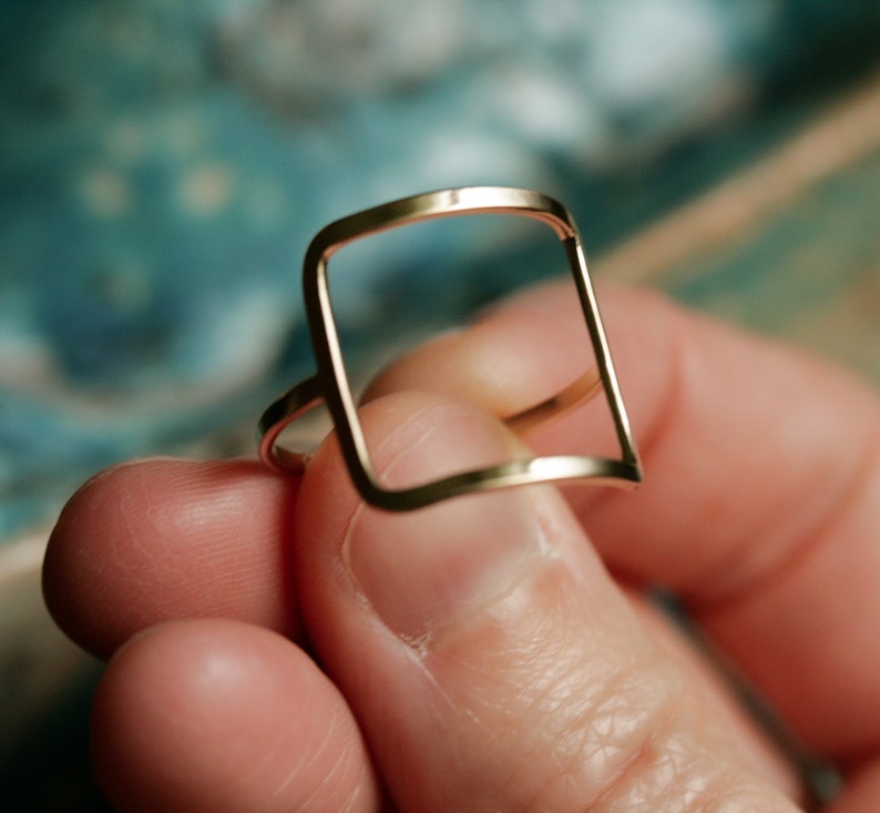 Square Ring Solid Gold Ring Geometric Ring Silver Square Ring 10k Gold ...