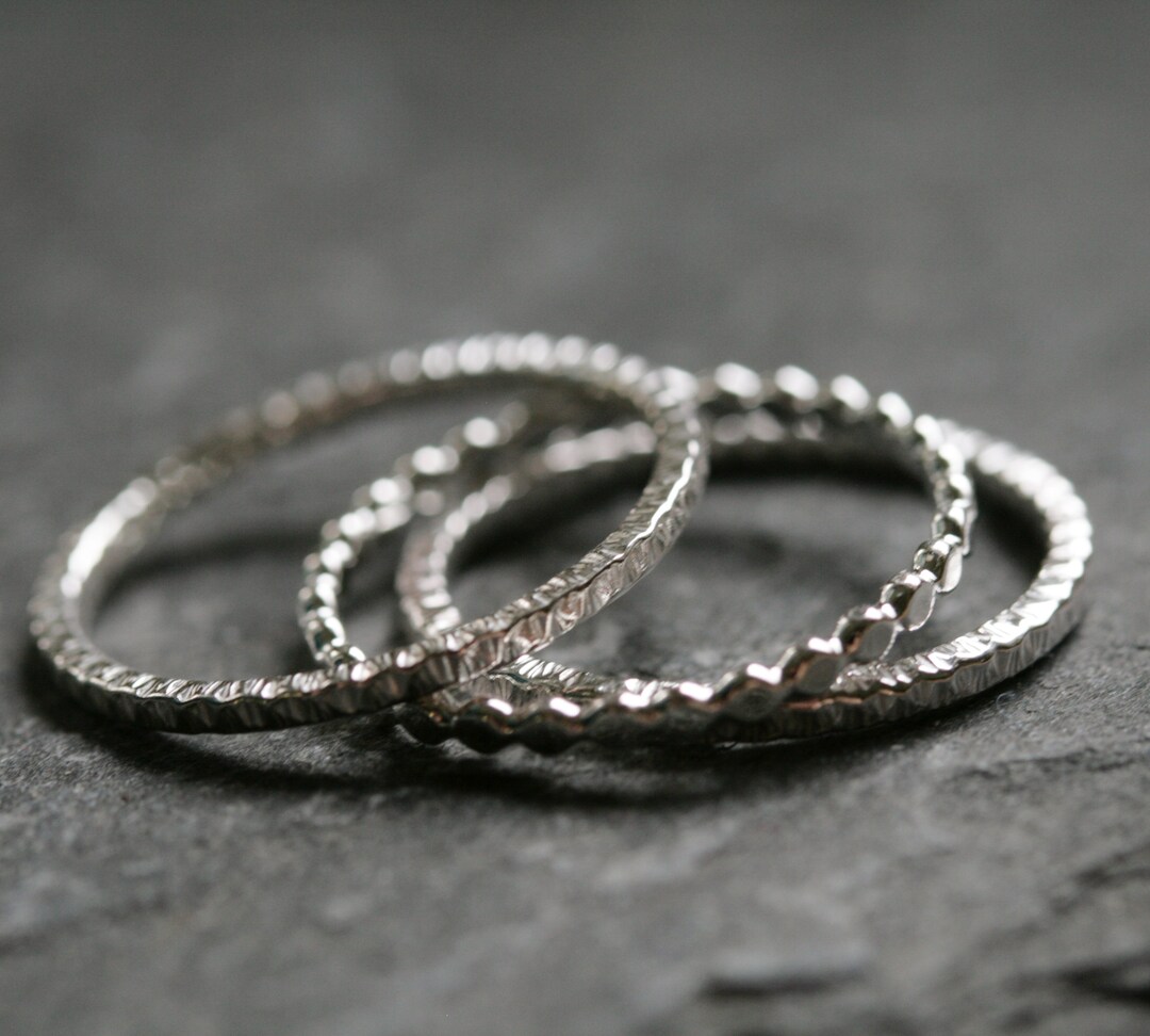Stackable Rings Silver Stylish Silver Stacking Rings- Stackable Ring Set- Dainty Textured Sterling ...