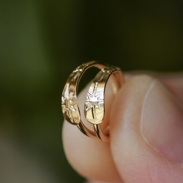 Solid gold star hoops- handmade celestial earrings- everyday huggie hoops- GOLD ENDLESS STAR- Available in solid 10k, 14k, 14k rose gold