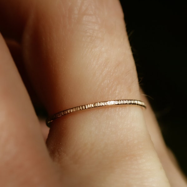 ultra thin band dainty etched ring solid gold band sterling silver textured band stackable stacking ring dainty gold band THIN ETCHED BAND