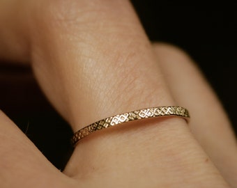 textured diamond band solid gold band stackable stacking ring solid 10K 14K ring pattern band simple handmade wedding band GOLD DIAMOND BAND