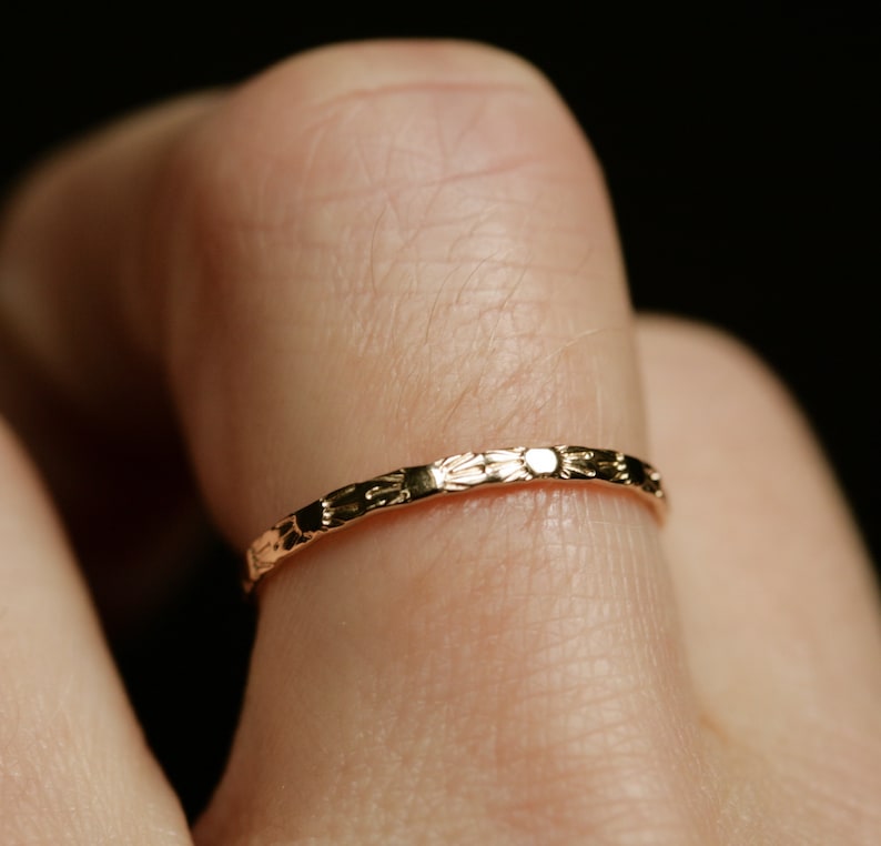Original gold sun rays ring celestial band hand stamped dainty ring GOLD SUNBEAM-Available in solid 10k, 14k, 14k rose or 14k gold filled image 4