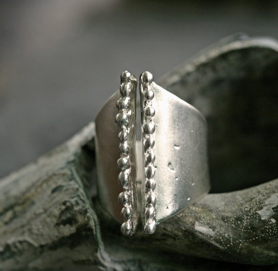 wide band ring modern wax cast ring sterling silver statement ring open ring bubble ring beaded ring adjustable ring PARALLEL UNIVERSE