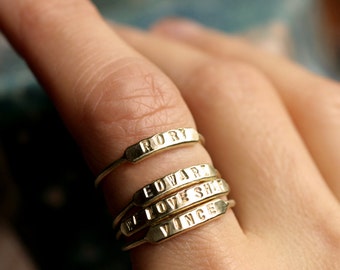 stackable name ring initial ring silver id ring gold stacking ring personalized ring gold name ring hand stamped stacking name ring ID RING