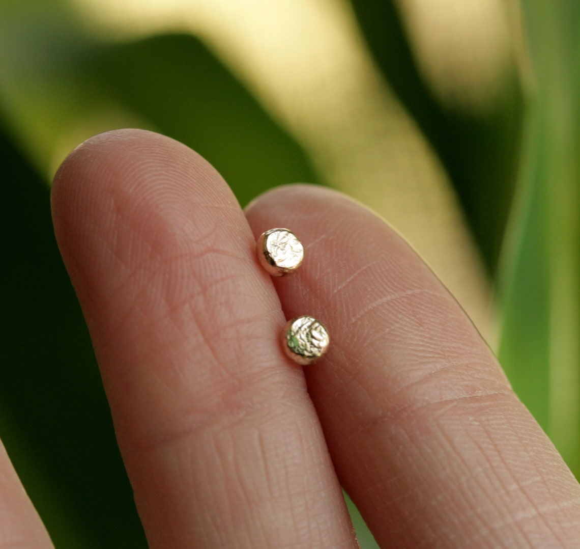Organic Studs Solid Gold Studs Minimalist Studs Tiny Gold Etsy
