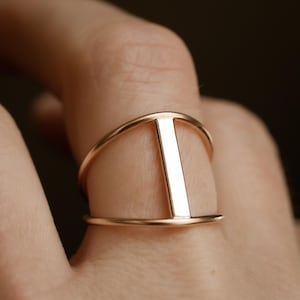 bar ring modern gold bar ring minimalist ring cage ring line ring double band modern cocktail ring sterling silver bar ring T-STRAP RING