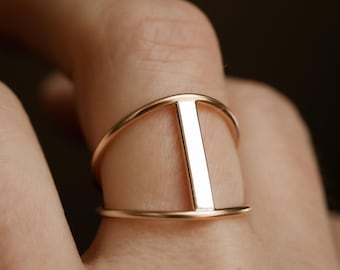 bar ring modern gold bar ring minimalist ring cage ring line ring double band modern cocktail ring sterling silver bar ring T-STRAP RING