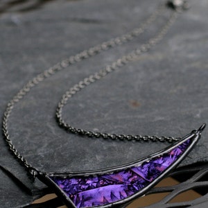 asymmetrical necklace purple pendant stained glass necklace modern boho necklace gunmetal necklace curved bib necklace DEEP VIOLET DART image 3