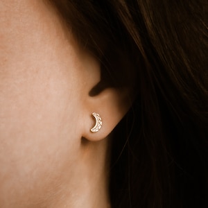 Tiny crescent moon studs- dainty celestial earrings- handcrafted artisan jewelry- CRESCENT MOON STUDS- Available in solid bronze or silver