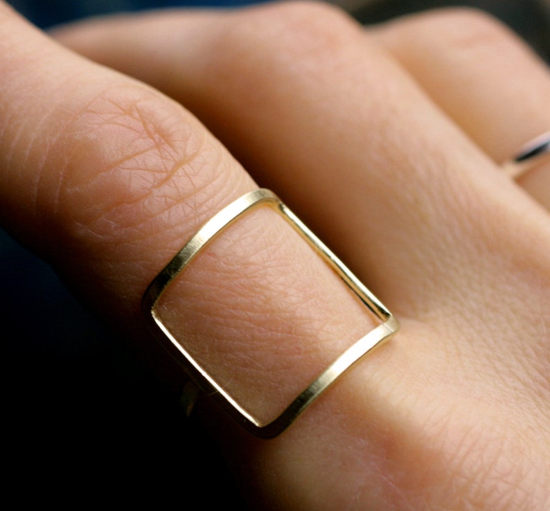 square ring solid gold ring geometric ring silver square ring 10k gold ring 14k gold ring minimalist ring simple square ring big SQUARE RING