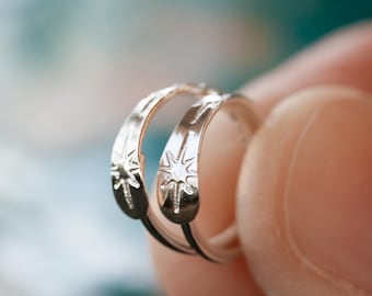 Dainty North star hoops- handmade celestial earrings- everyday huggie hoops- ENDLESS STAR HOOPS- in solid sterling silver