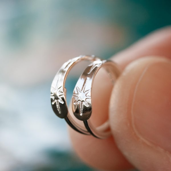 Dainty North star hoops- handmade celestial earrings- everyday huggie hoops- ENDLESS STAR HOOPS- in solid sterling silver