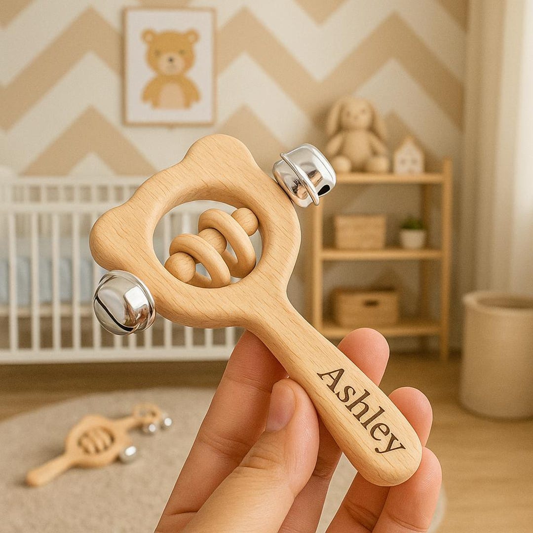 Personalized Baby Name Rattle | Custom Toy Wood Handle Shaker for ...
